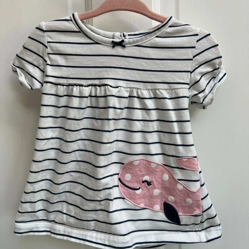 Carter’s 24M Blue Striped Whale Short Sleeve Shirt Blouse